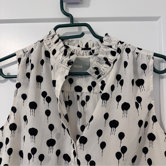 Anthropologie Maeve Black White Balloon Print Sleeveless Blouse Size XS Women’s - Picture 3 of 10